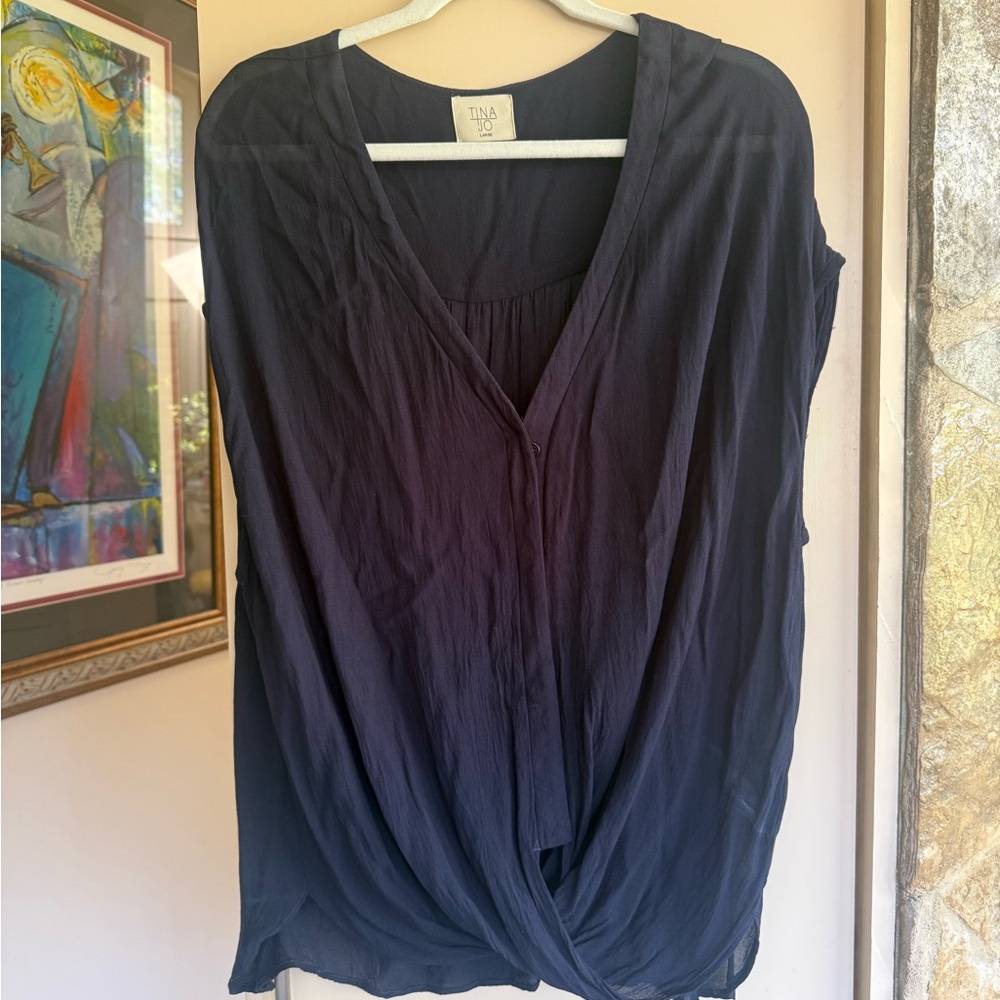 Tina Jo Navy Twist-Front Women's Top